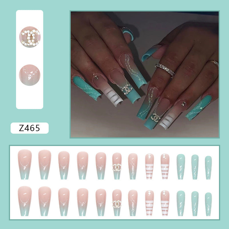 Long Gradient Temperament Ins Style Manicure Luxury Shiny Diamond In The Debris Wear Nail