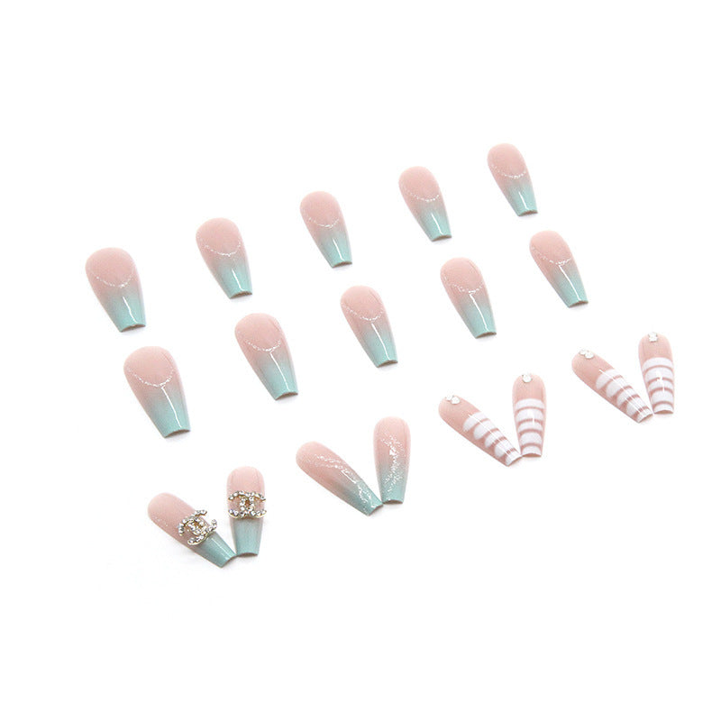 Long Gradient Temperament Ins Style Manicure Luxury Shiny Diamond In The Debris Wear Nail