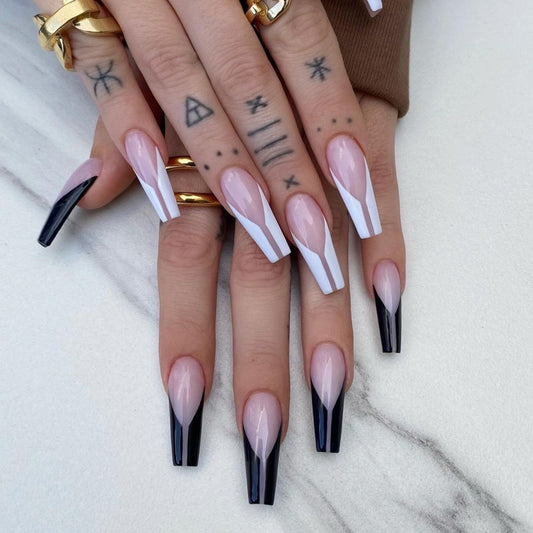 Nail Stickers Black And White French Mandarin Duck Long Ballet Wear